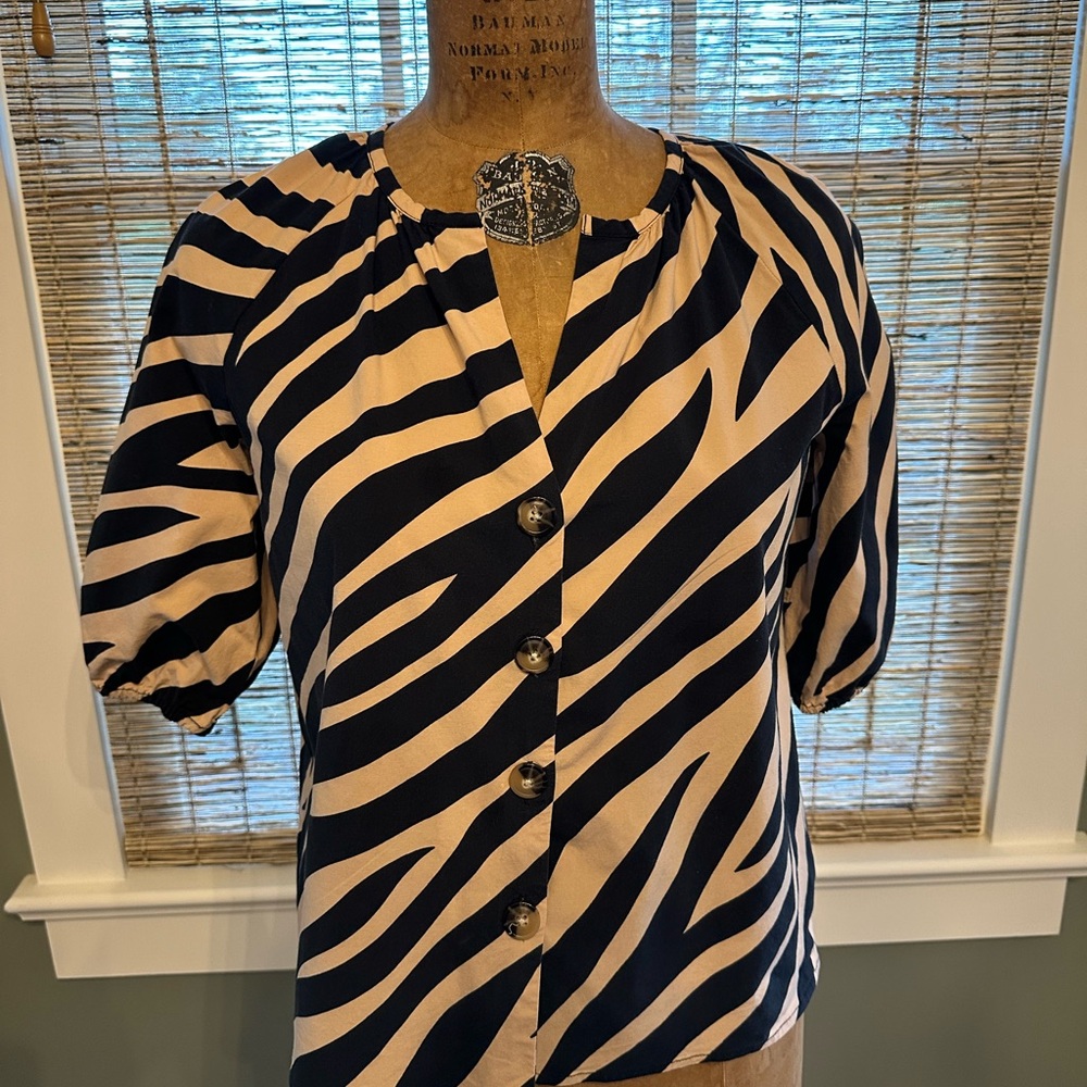 Ann Taylor Black and Beige Zebra Striped Blouse